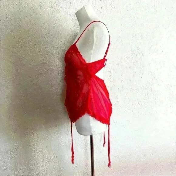 Red lace bustier with removable garter straps size medium - Picture 6 of 11